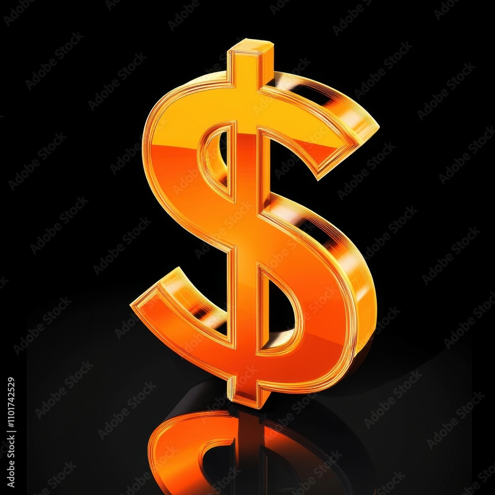 A shiny golden dollar symbol reflecting on a black surface, symbolizing wealth and prosperity. A shiny golden dollar symbol reflecting on a black surface, symbolizing wealth and prosperity.