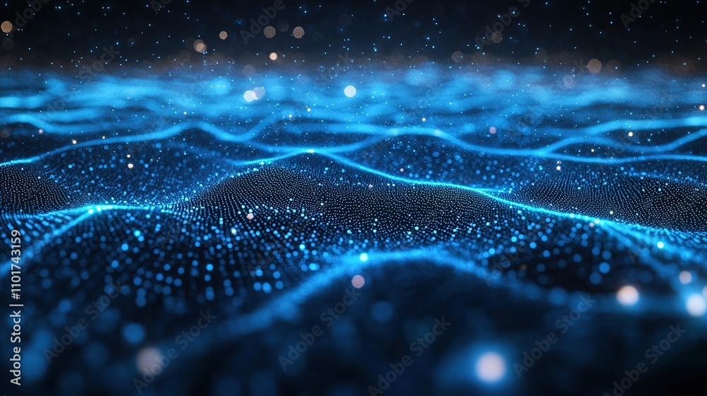 Glowing Blue Grid Background with Tech-Themed Wave Patterns Glowing Blue Grid Background with Tech-Themed Wave Patterns