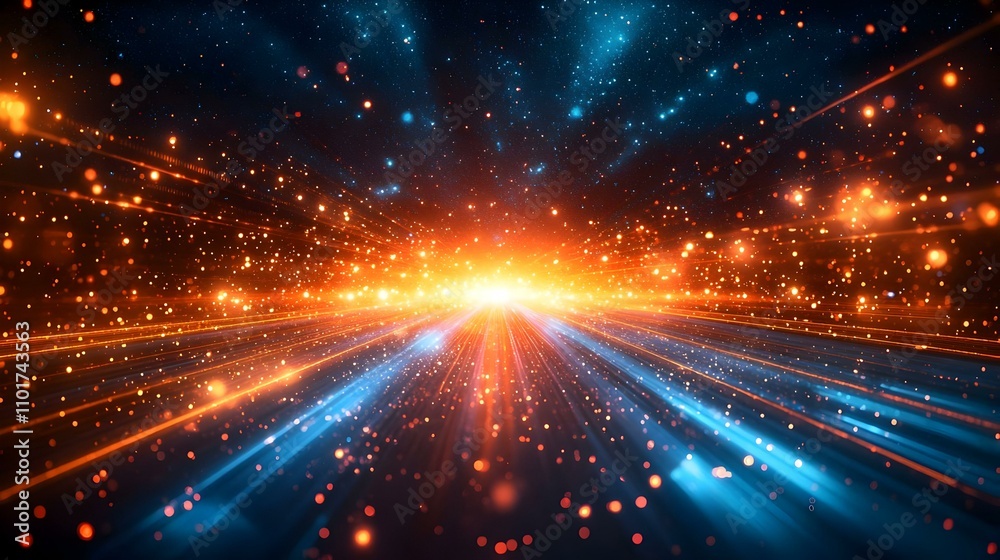 Obraz premium Glossy Abstract Background with Dynamic Light Bursts in Futuristic Color Palette for Sci-Fi Ads