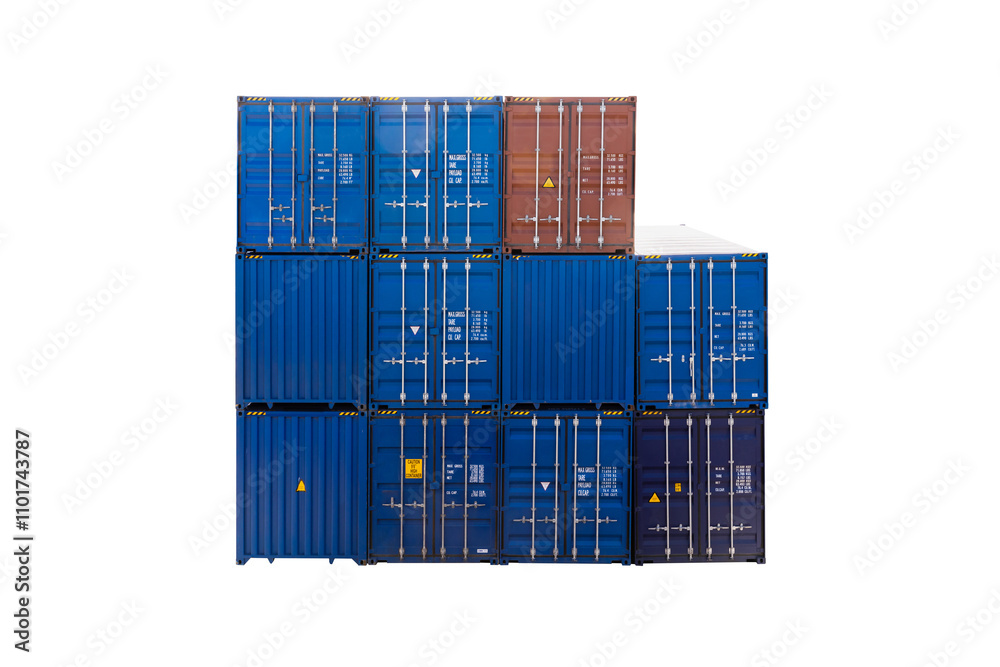 Fototapeta premium Stacked standard cargo containers isolated on white background
