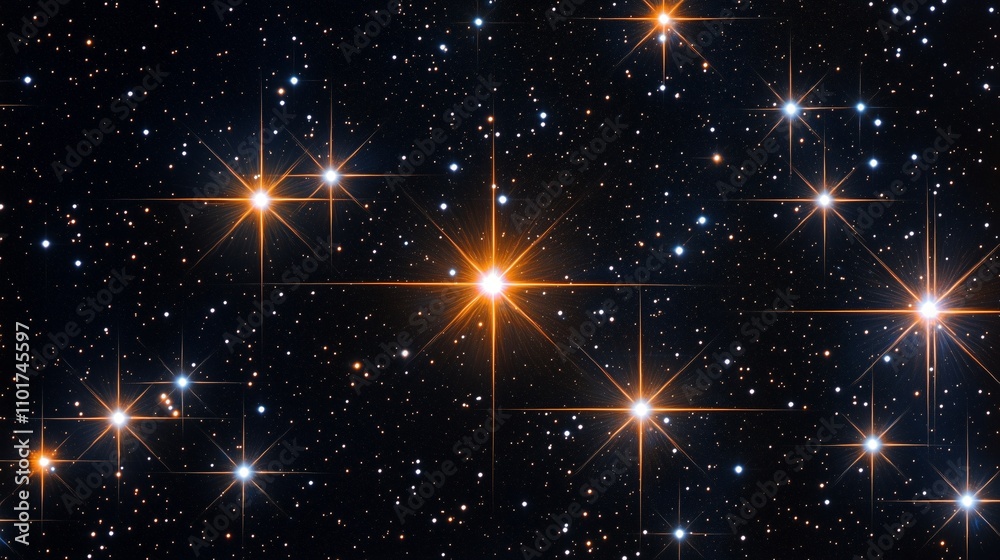 Bright stars shining in a dense starry night sky Bright stars shining in a dense starry night sky