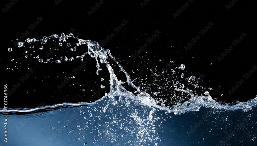 High-resolution water splashes and drops isolated on transparent background - abstract blue liquid textures for creative design, presentations, and product branding.