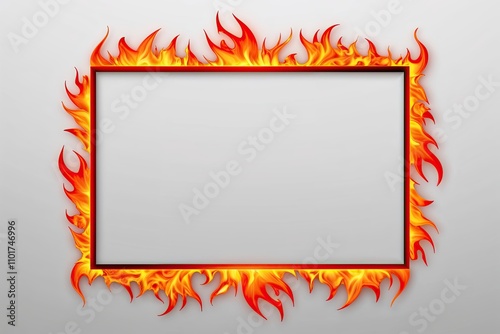 Fierce Orange Hot Fire Edge Frame Isolated on White