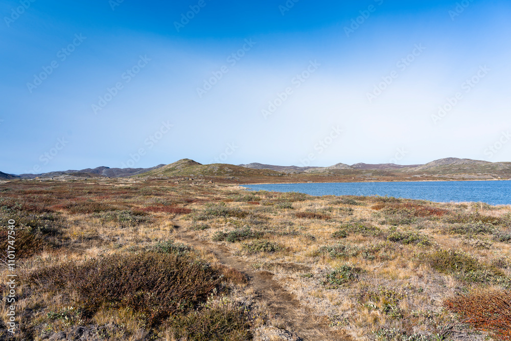 Hills and mountains on the Arctic Circle Trail which links Kangerlussuaq and Sisimiut, Greenland Hills and mountains on the Arctic Circle Trail which links Kangerlussuaq and Sisimiut, Greenland