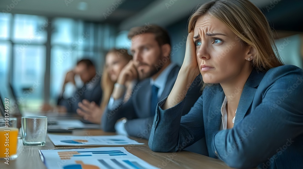 Stressed Business Team During Financial Audit Close Up Highlighting Compliance Pressure Stressed Business Team During Financial Audit Close Up Highlighting Compliance Pressure