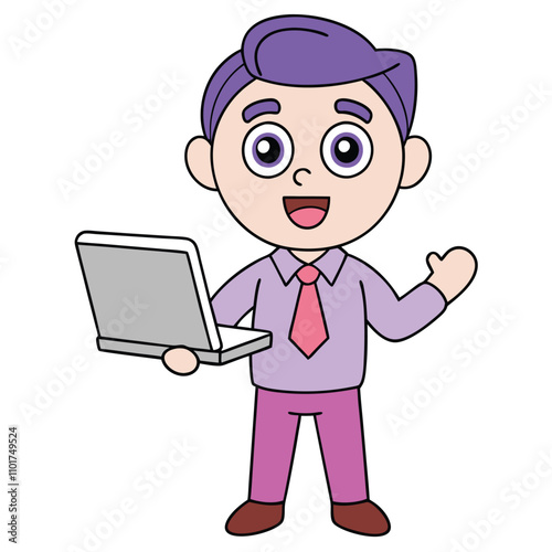 Businessman Holding Laptop Vector Icon.