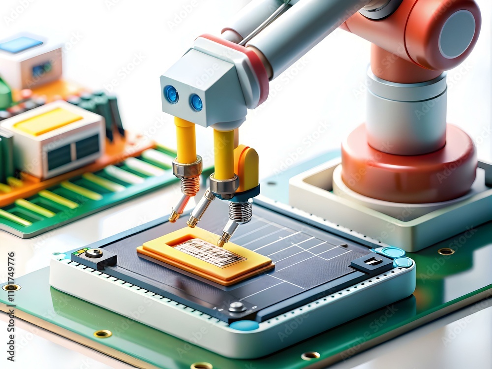 Close Up Robotic Hand Assembling Microchip Macro Shot Circuit Board Precision Digital Transformation Close Up Robotic Hand Assembling Microchip Macro Shot Circuit Board Precision Digital Transformation