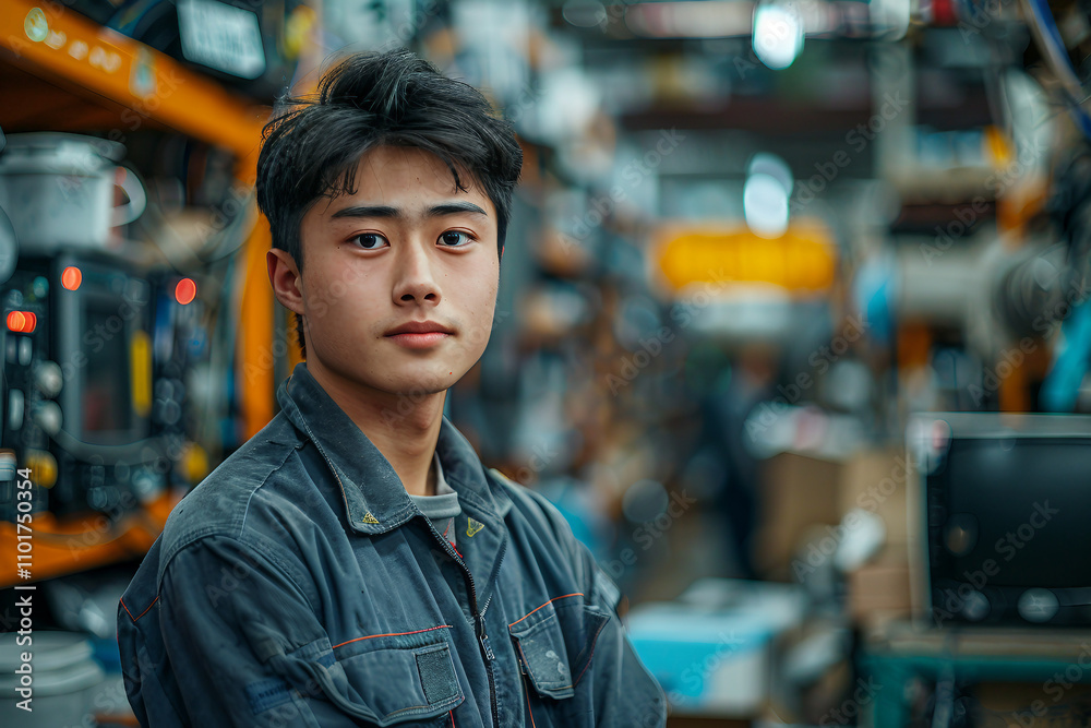 Fototapeta premium Professional engineer in industrial uniform at big company enterprise generative AI