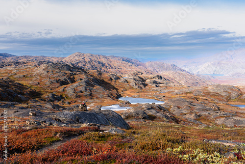 Hills and mountains on the Arctic Circle Trail which links Kangerlussuaq and Sisimiut, Greenland photo