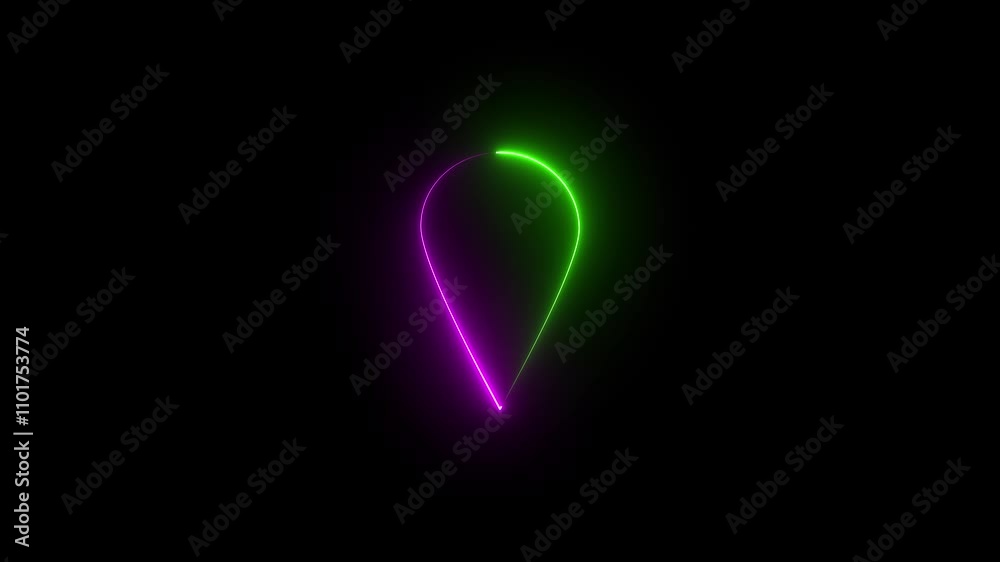 Neon location icon and located map pin marker animation on black color background Neon line location icon animation. Glowing neon line GPS, direction, place, for map pin pointer on GPS Map. Neon location icon and located map pin marker animation on black color background Neon line location icon animation. Glowing neon line GPS, direction, place, for map pin pointer on GPS Map.