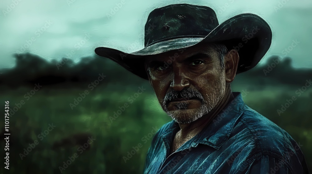 Fototapeta premium Representation of a countryside dweller emphasizing authenticity and heritage, ideal for cultural, educational, or nostalgic illustrations