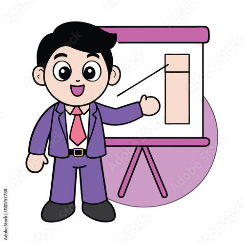 Man Presenting Proposal with Flip Chart Illustration.