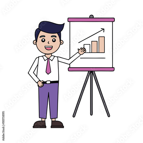 Man Presenting Proposal with Flip Chart Illustration.