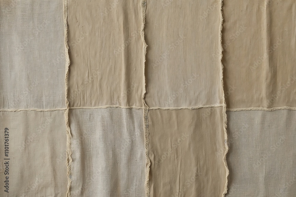 Worn Beige Linen Patchwork Backdrop with Detailed Textured Design Worn Beige Linen Patchwork Backdrop with Detailed Textured Design