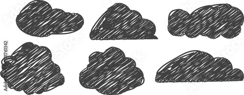 Hand drawn pencil drawing of clouds in pastel color. Kids sketch chalk drawing. Grunge image of the heaven. For design template art children education material.