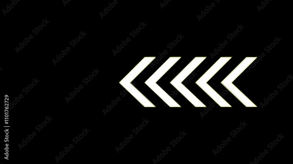 Arrow Loop Animation video direction concept Left arrow for road direction. Flashing direction indicators. Victor Glowing white and yellow color neon light arrows sign. Arrow Loop Animation video direction concept Left arrow for road direction. Flashing direction indicators. Victor Glowing white and yellow color neon light arrows sign.