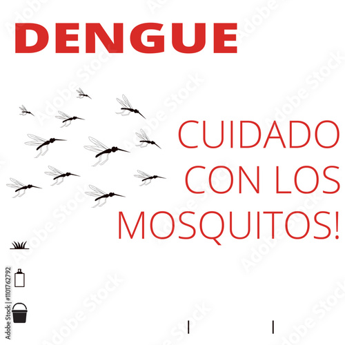 Dengue, cuidado con los mosquitos banner on a white background (trad. beware of mosquitoes)