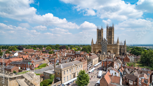 View of Lincoln Cathedral from Lincoln Castle in Lincoln, UK