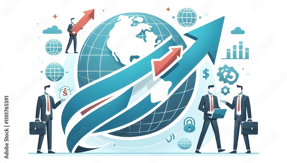 Obraz premium Upward Growth Arrow Symbolizing Global Expansion in Simple Flat Vector Illustration for Infographics