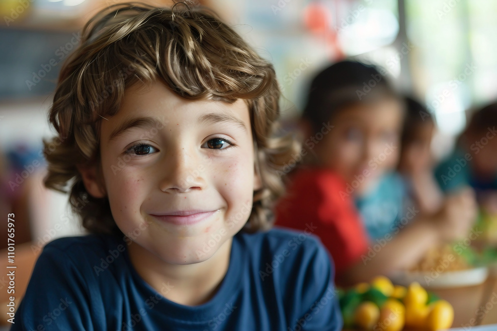 Generative AI Image of pupils Students teachers in School Canteen Healthy Meal eating together Generative AI Image of pupils Students teachers in School Canteen Healthy Meal eating together