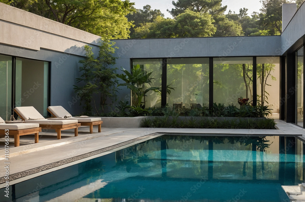 Fototapeta premium Tranquil Poolside Retreat with Modern Design