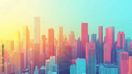 Vibrant Cityscape Skyline at Sunrise Golden Hour