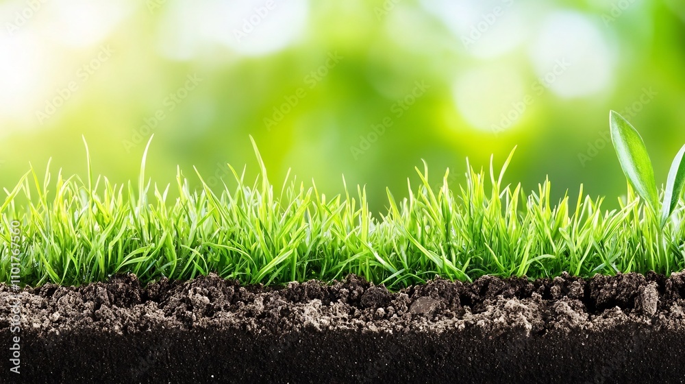 Lush green grass with visible earth beneath,environmental care and sustainability concept Lush green grass with visible earth beneath,environmental care and sustainability concept