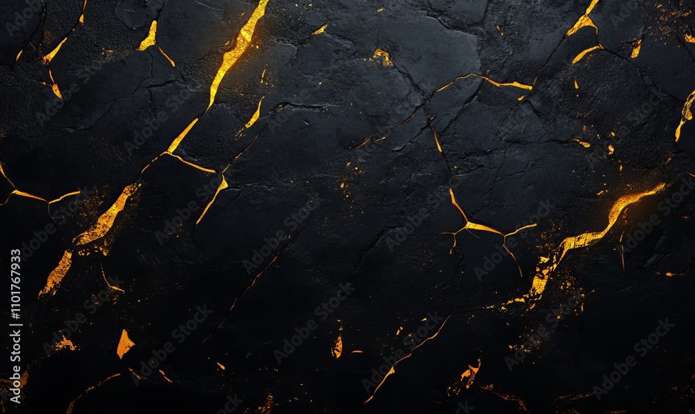 Obraz premium Black and golden painted grunge stains and lines, abstract rectangular banner background.