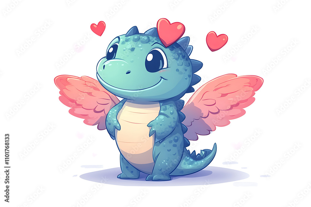 A cute, cartoonish dragon with wings and hearts, exuding charm and playfulness. A cute, cartoonish dragon with wings and hearts, exuding charm and playfulness.