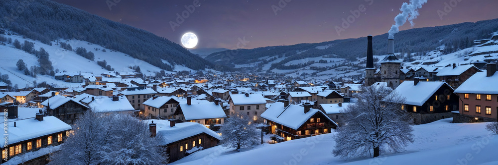 snow-covered village atmosphere at night snow-covered village atmosphere at night