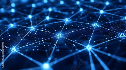 Bokeh Digital Art Global Cybersecurity Network with Glowing Connections and Copy Space in Photo Stock