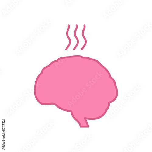 Pink Brain with Steam Icon. Mental Stress Concept Symbol. Burnout and Overheating Brain and Cognitive Pressure Sign. Isolated Vector Illustration