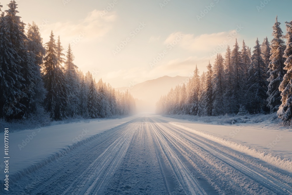 Winter Road Leading to Forest Serenity Winter Road Leading to Forest Serenity