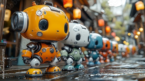 Chibi-styledrobot resin model, oversized head with cute expressions, vibrant toy-like colors, anime influence