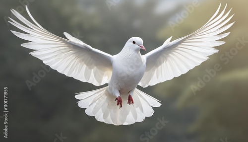 Elegant white dove with detailed feathers gracefully isolated on a transparent background, ideal for designs, symbolic themes, peace-related projects, and creative visual compositions. photo