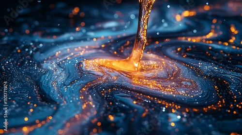 Close-up of resin being poured into a silicone mold, vivid colors blending into mesmerizing patterns photo