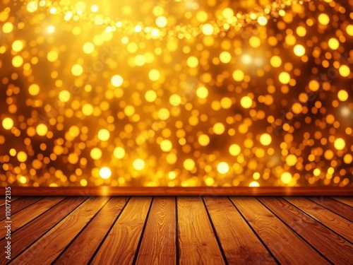 Wallpaper Mural Golden glitter background with sparkling lights illuminating a warm wooden floor, elegant, shiny, holiday Torontodigital.ca