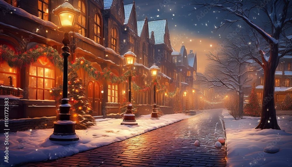 クリスマスの雰囲気につつまれたイルミネーションのある街並み クリスマスの雰囲気につつまれたイルミネーションのある街並み