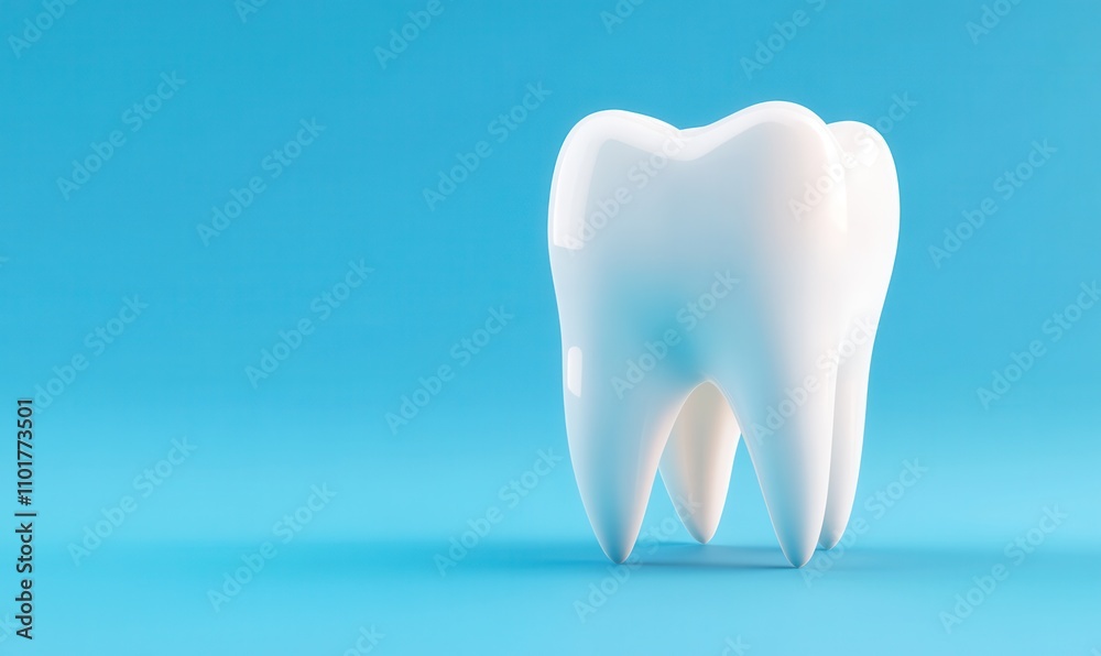 A clean, realistic tooth model on a vibrant blue background, perfect for dental health and hygiene concepts. A clean, realistic tooth model on a vibrant blue background, perfect for dental health and hygiene concepts.