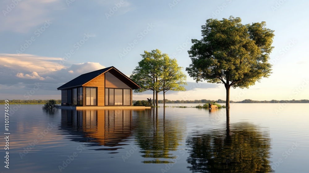 Flooded House Climate Change Impact Coastal Landscape Flooded House Climate Change Impact Coastal Landscape