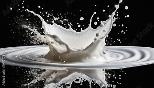 Dynamic white milk wave splash with realistic splatters and drops, isolated cutout on transparent background for versatile creative use in food, beverage, and dairy product designs. photo