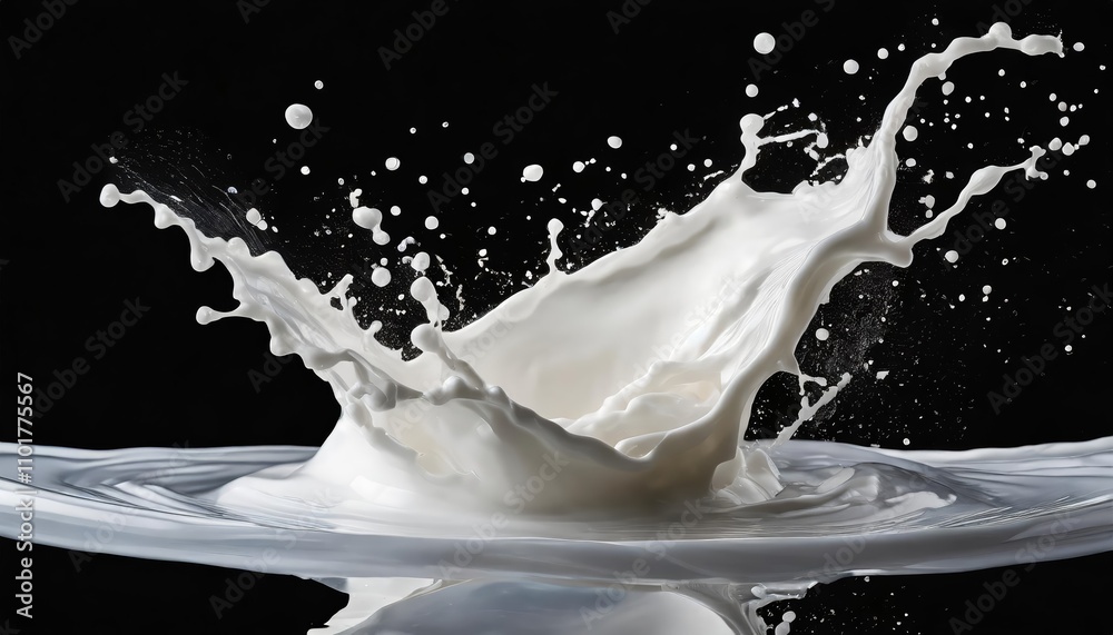 Dynamic white milk wave splash with realistic splatters and drops, isolated on a transparent background. Perfect for dairy product designs, food advertisements, and creative beverage