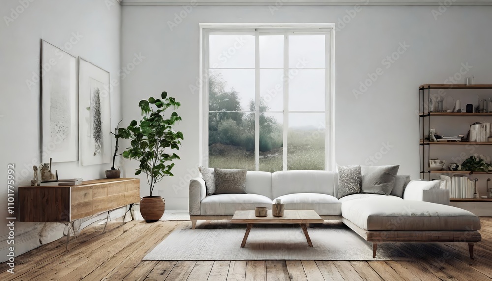 Elegant white minimalist living room interior design with a sleek sofa on natural wooden flooring, tasteful decor on a spacious wall, and serene simplicity blending functionality and style. Elegant white minimalist living room interior design with a sleek sofa on natural wooden flooring, tasteful decor on a spacious wall, and serene simplicity blending functionality and style.