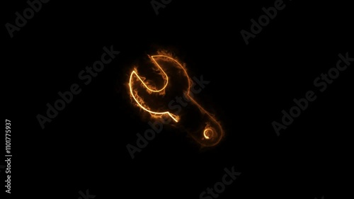 Glowing neon crossed settings icon with rotating gear animation in 4K