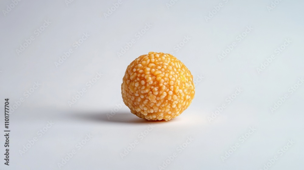 A single, beautifully textured Laddu on a minimalist white background, A single, beautifully textured Laddu on a minimalist white background,