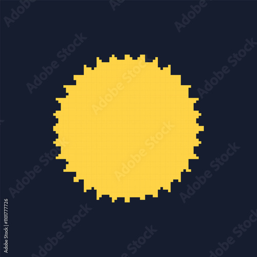 Yellow Pixel Sun Icon. Vintage Weather Symbol for Sunny Days. 8 bit Retro Video Game Style. Isolated Vector Illustration