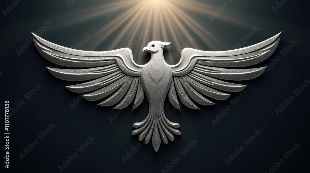 Fototapeta premium Silver Phoenix Icon with Stylized Wings Forming a Symmetrical Pattern