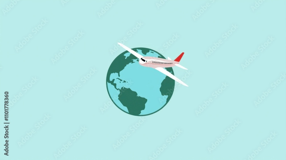 Fototapeta premium Simple Globe Icon with Plane Representing Travel