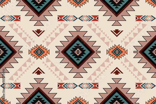 Navajo tribal vector seamless pattern. Native American ornament. Ethnic South Western decor style. Boho geometric ornament. Vector seamless pattern. Mexican blanket, rug. Woven carpet illustration	