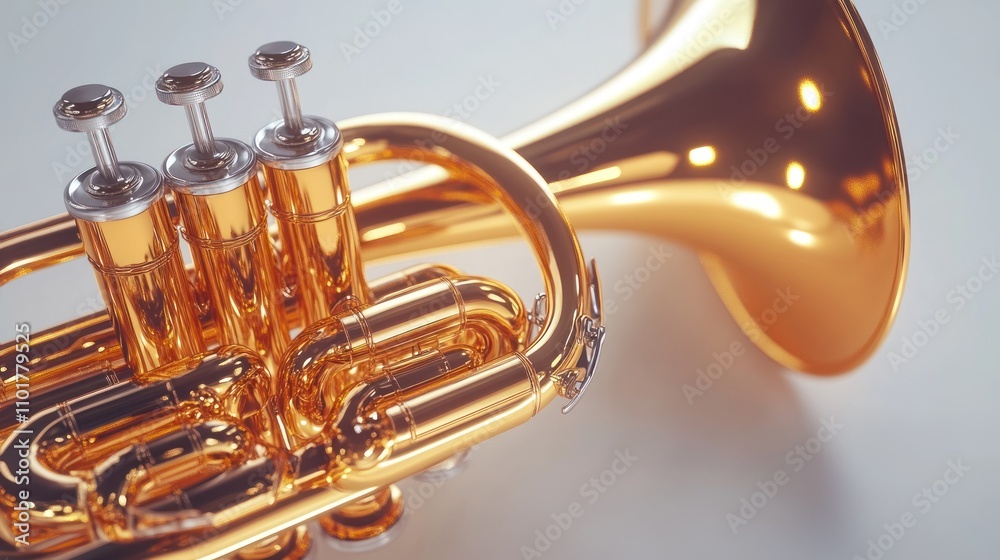 Obraz premium Golden Trumpet Instrument Detailed Close Up View
